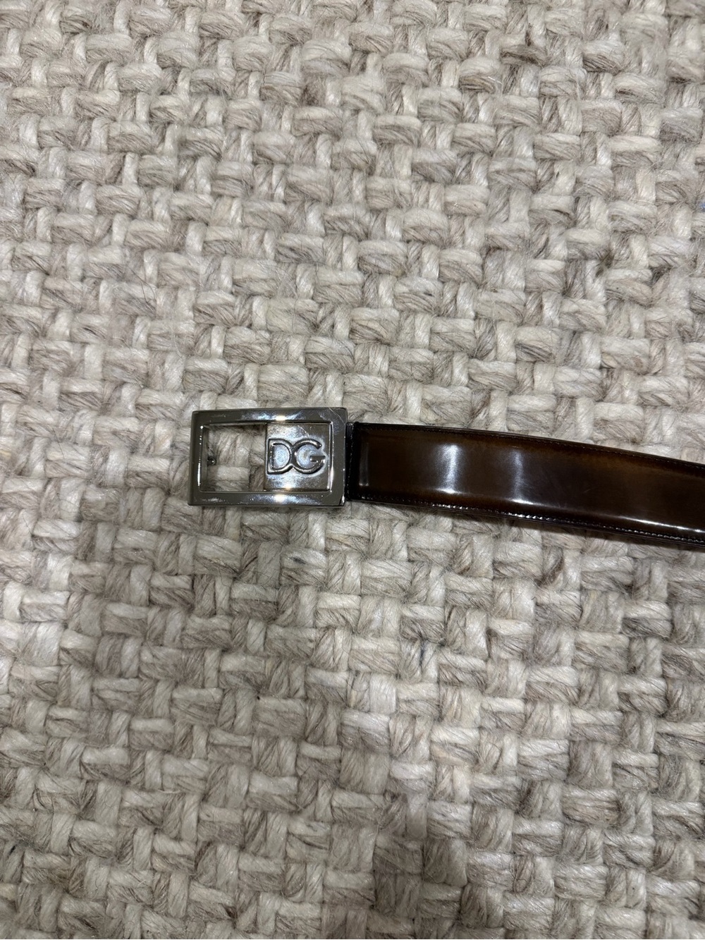 Dolce & Gabbana Brown Leather Belt Silver DG Buckle Men's Size 42
